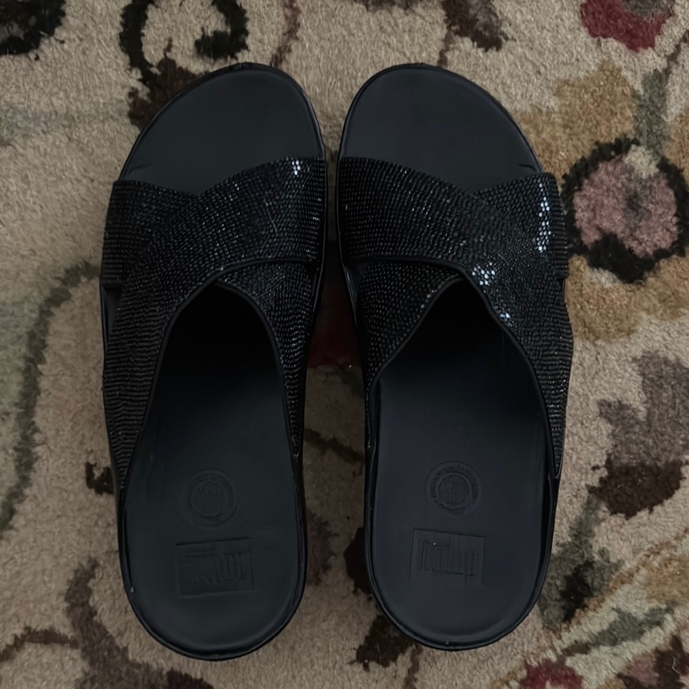 Fitflop Black Glitter Slide Sandals